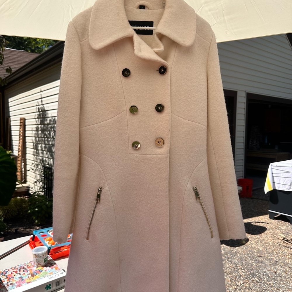 Guess Cream Double-Breasted Pea Coat